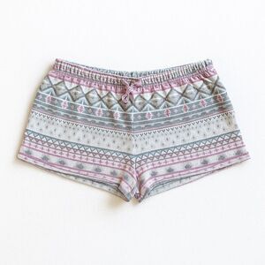 Women’s Fleece Lounge Shorts SZ M – Winter Geometric Print
